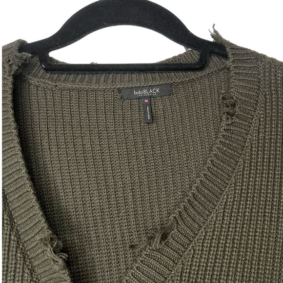 BOBI distressed button front cardigan in army - Picture 3 of 3